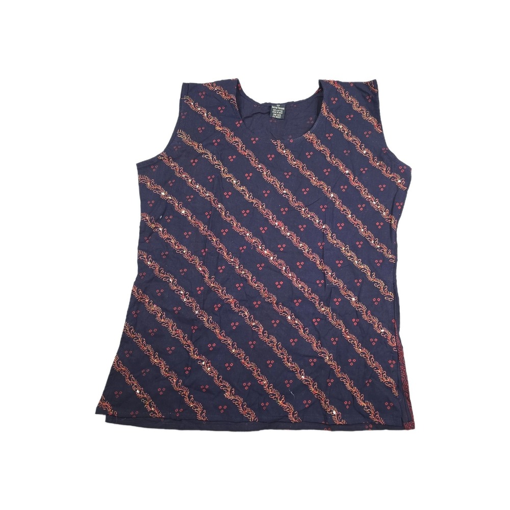 Sacred Threads Women's One Size Sleeveless Blouse Top Navy Blue Patterned NWOT